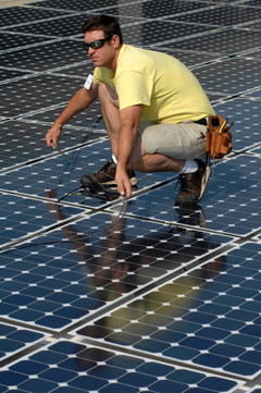 Picture of someone working on their Basic Solar Photovoltaic Certificate at CMC.